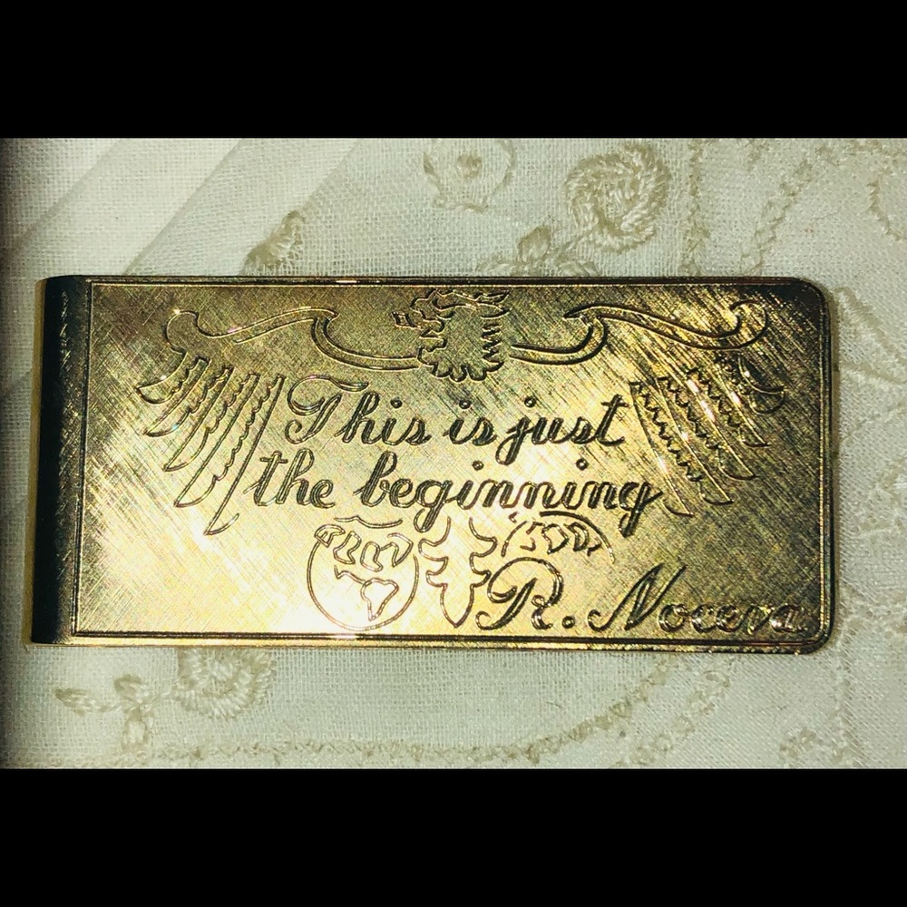 Money Clip Gold Engraved Eagle “This Just the Beginning” R Nocera Groom New Vtg